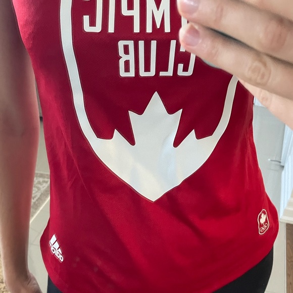 Olympic Club Adidas Climalite Tank Top RacerBack Workout Sleeveless Shirt Red - Picture 3 of 5